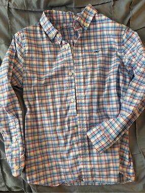 Vineyard Vines boys Blue, White & Red Plaid Button-Down Shirt